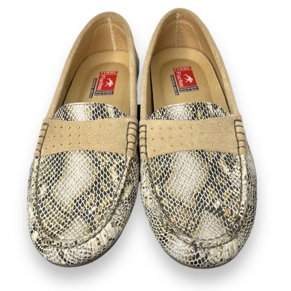 Fluchos Bruni Loafers Snakeskin Print Leather Shoes F0806 Combi Beige EU 40 US 9